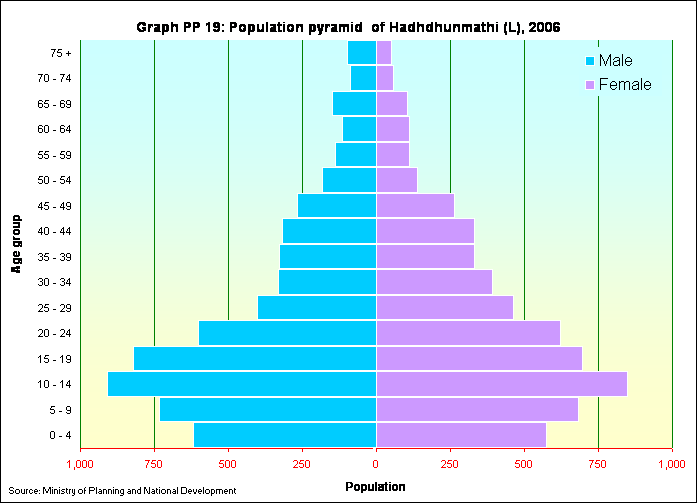 Graph PP 19: Population pyramid  of Hadhdhunmathi (L), 2006